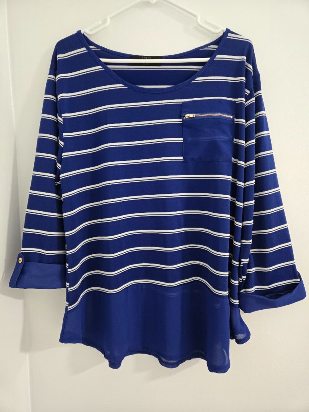 Ashley Blue Women's 3XL Blue & White Stripe Blouse – Sheer Long Sleeve